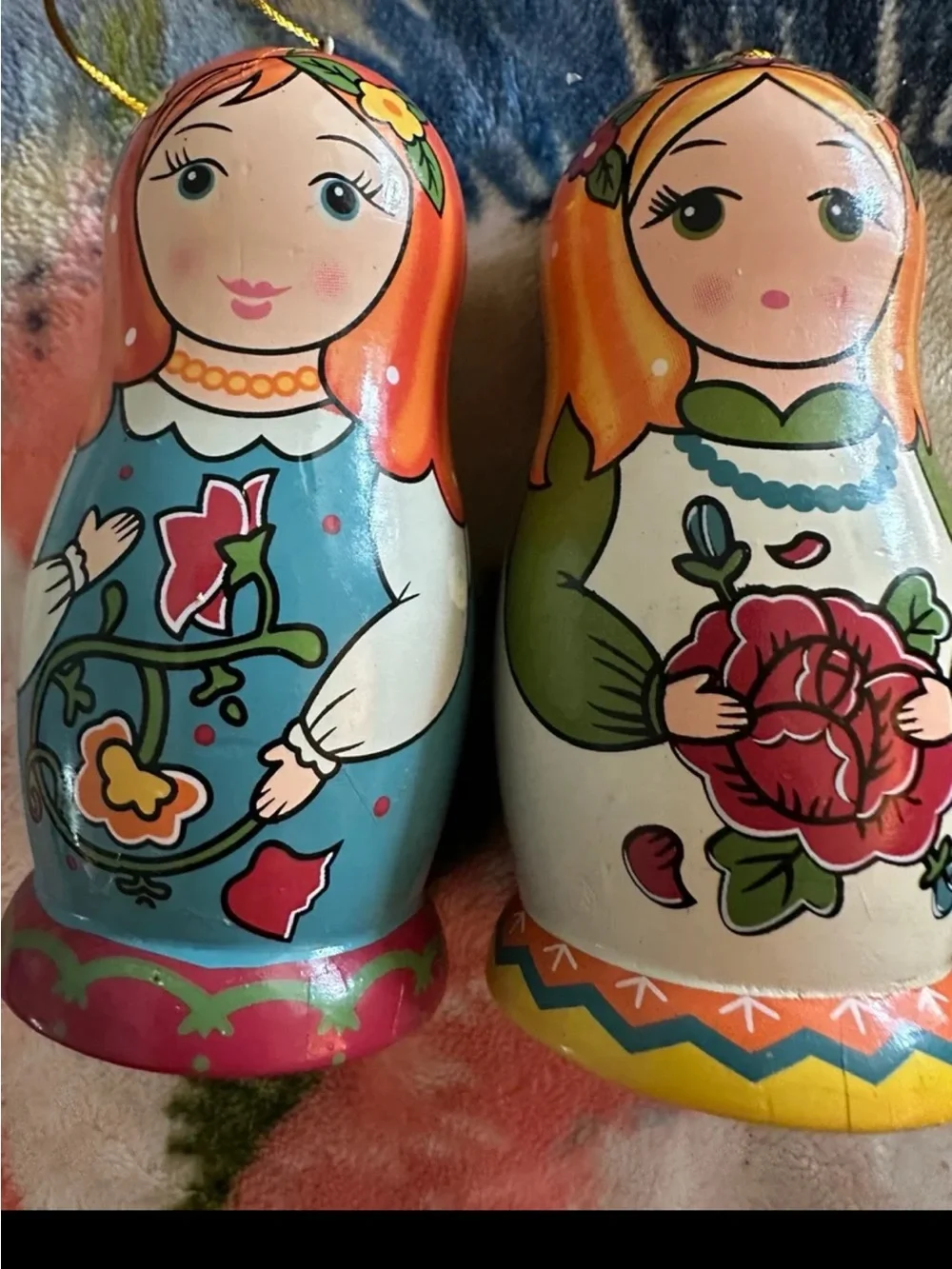 Hand-Painted Matryoshka Doll Ornaments - Blue & White with Floral Motifs